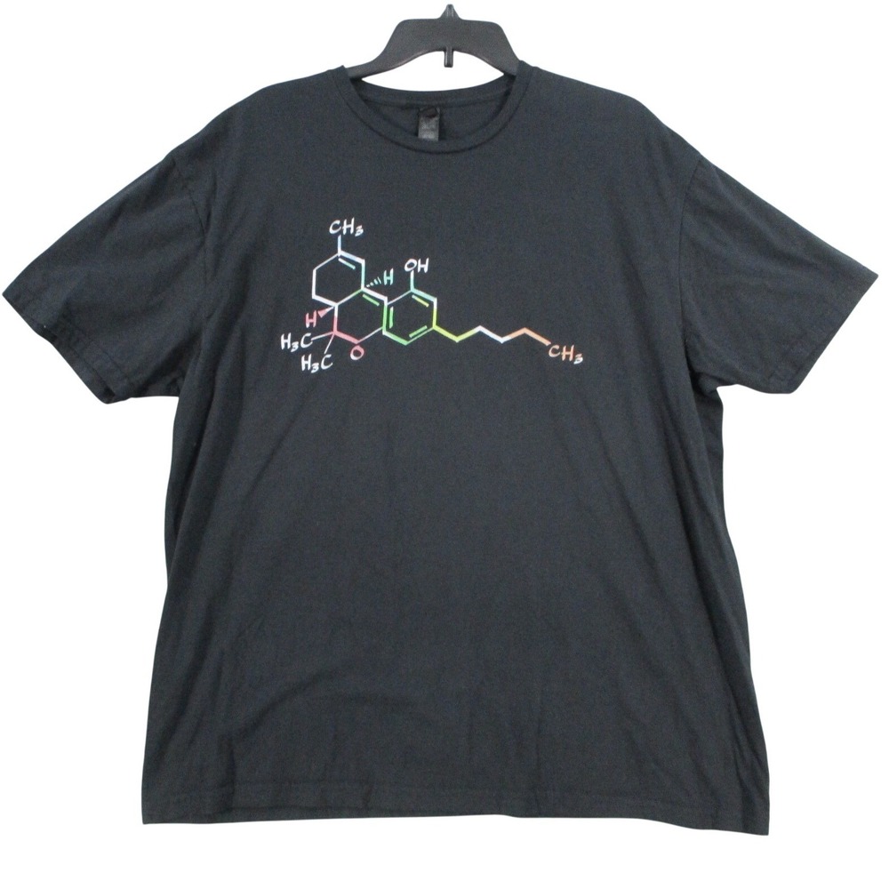 Gildan Softstyle Mens XL Black THC Molecule Chemical Graphic T-Shirt Cotton Tee